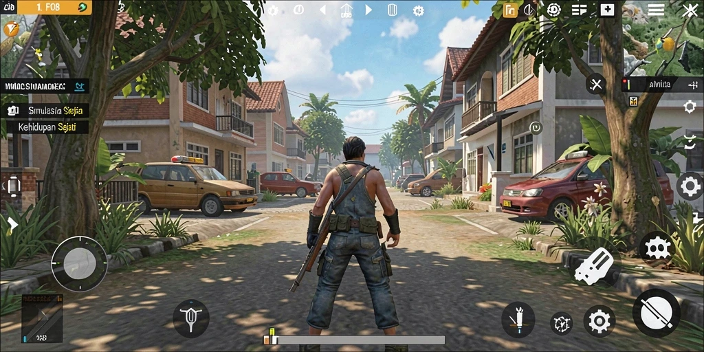 Screenshot gameplay FO8 menampilkan interaksi karakter dan aktivitas sehari-hari.