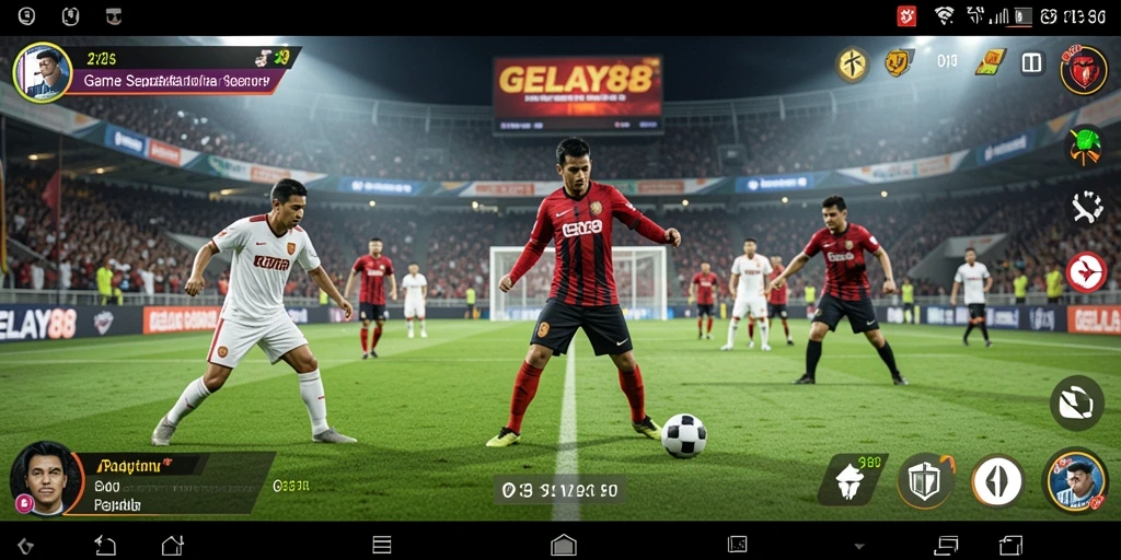 Tampilan screenshot gameplay <strong>GELAY88</strong> yang menampilkan aksi permainan sepak bola.