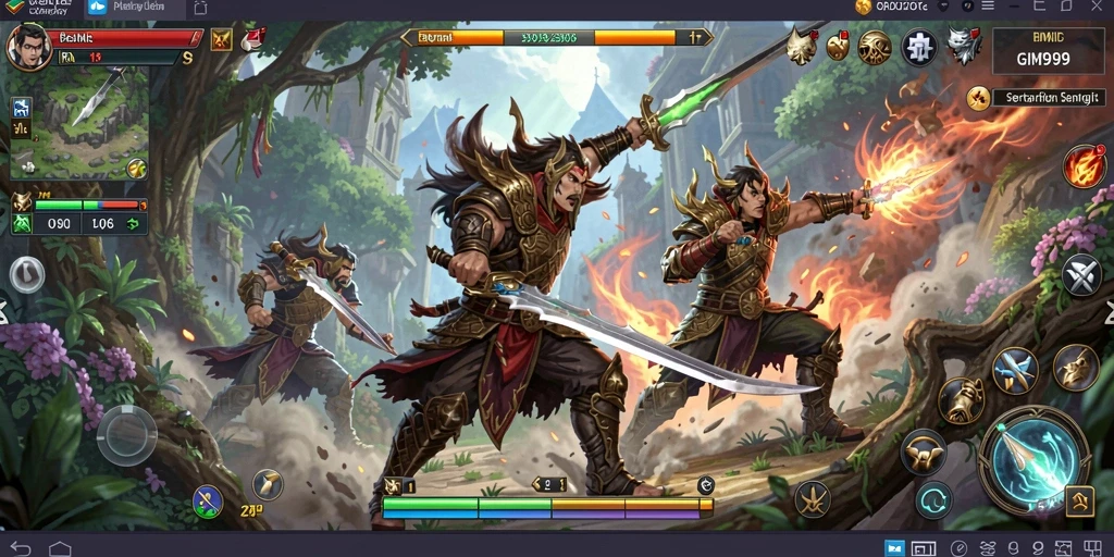 Tampilan seru dalam GIM999 saat karakter bertarung di arena.
