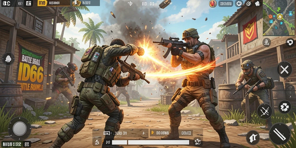 Tampilan gameplay ID66 saat pertarungan sengit dalam Battle Royale.
