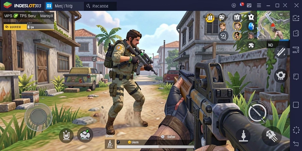Screenshot INDESLOT303 menampilkan aksi gameplay TPS yang menegangkan.