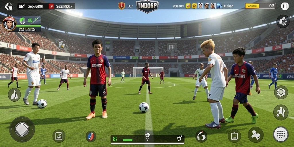 Tampilan gameplay yang mendebarkan dalam permainan sepak bola.
