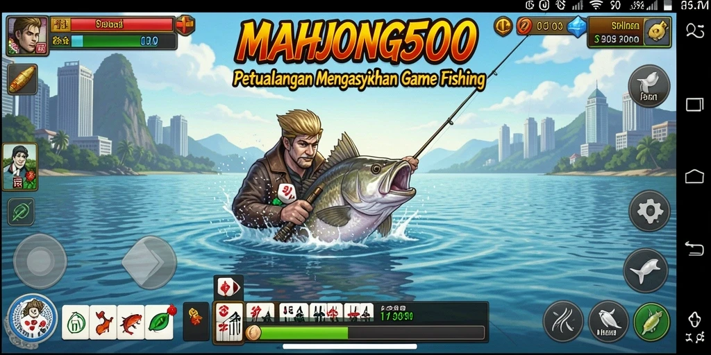 Screenshot gameplay <strong>MAHJONG500</strong> yang menunjukkan serunya memancing.