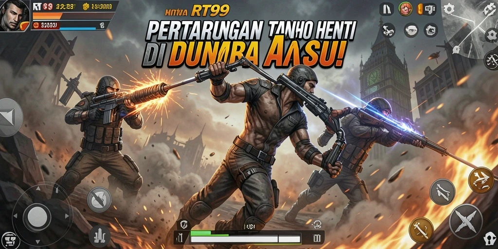 Screenshot gameplay RT99 menampilkan aksi pertarungan yang dinamis dan mendebarkan.