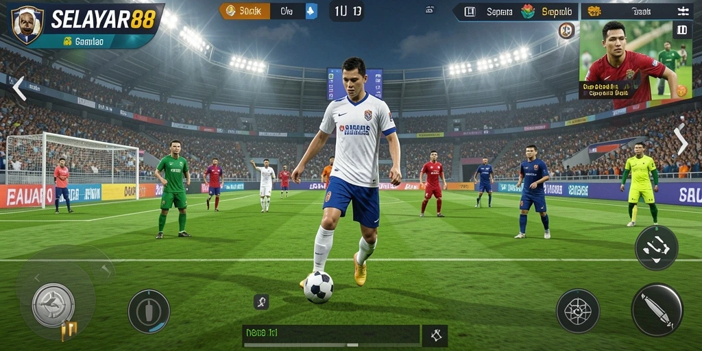 Tampilan gameplay mendebarkan dalam pertandingan sepak bola.
