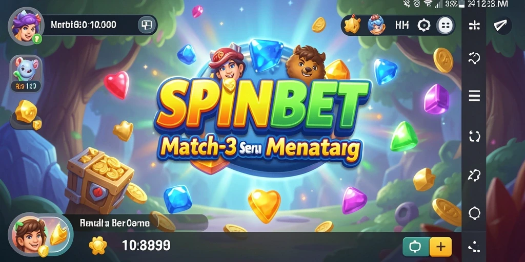 Tangkapan layar gameplay SPINBET yang menunjukkan aksi mencocokkan elemen match-3.