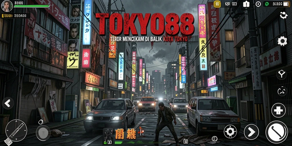 Tampilan gameplay menegangkan dari TOKYO88 yang menampilkan suasana horor.