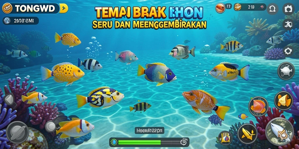 Tampilan gameplay TONGWD yang seru saat menembak ikan.